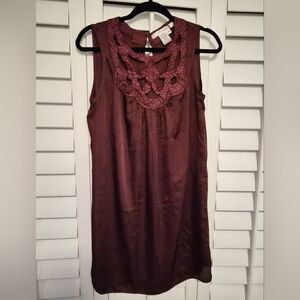Studio M Sleeveless Burgundy Dress with Braided Detail